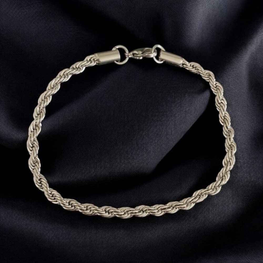 ROPE STAINLESS STEEL 5MM BRACELET- SILVER - 7.5 INCHES IN LENGTH - Picture 1 of 4